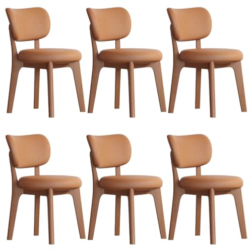 YVYKFZD Esszimmerstühle Set, Esszimmerstuhl ohne Armlehnen, Küchenstuhl mit geschwungener Rückenlehne, gepolsterter Küchenstühle aus Leder, für Büros und Restaurants(Orange+Walnut,6PCS) von YVYKFZD