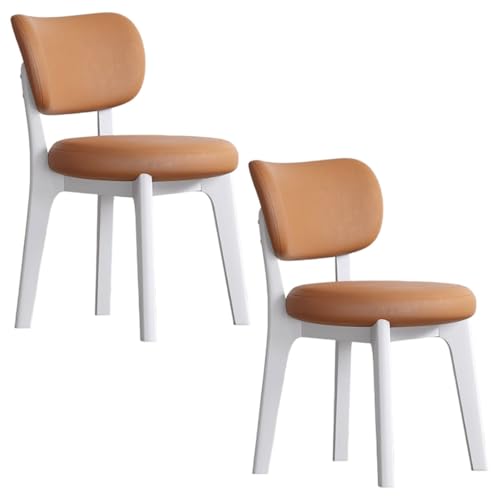 YVYKFZD Esszimmerstühle Set, Esszimmerstuhl ohne Armlehnen, Küchenstuhl mit geschwungener Rückenlehne, gepolsterter Küchenstühle aus Leder, für Büros und Restaurants(Orange+White,2PCS) von YVYKFZD