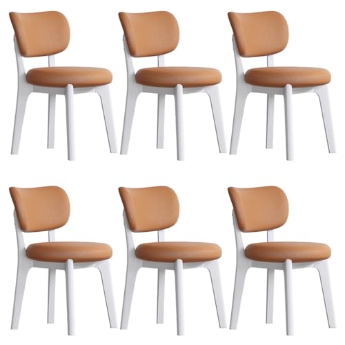 YVYKFZD Esszimmerstühle Set, Esszimmerstuhl ohne Armlehnen, Küchenstuhl mit geschwungener Rückenlehne, gepolsterter Küchenstühle aus Leder, für Büros und Restaurants(Orange+White,6PCS) von YVYKFZD