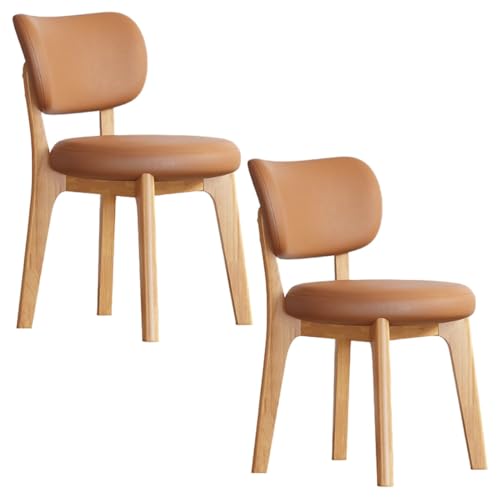 YVYKFZD Esszimmerstühle Set, Esszimmerstuhl ohne Armlehnen, Küchenstuhl mit geschwungener Rückenlehne, gepolsterter Küchenstühle aus Leder, für Büros und Restaurants(Orange+Wood,2PCS) von YVYKFZD
