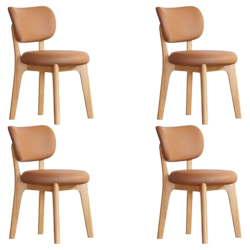 YVYKFZD Esszimmerstühle Set, Esszimmerstuhl ohne Armlehnen, Küchenstuhl mit geschwungener Rückenlehne, gepolsterter Küchenstühle aus Leder, für Büros und Restaurants(Orange+Wood,4PCS) von YVYKFZD