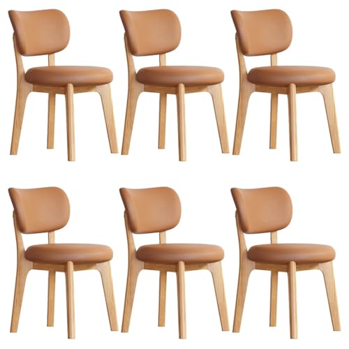 YVYKFZD Esszimmerstühle Set, Esszimmerstuhl ohne Armlehnen, Küchenstuhl mit geschwungener Rückenlehne, gepolsterter Küchenstühle aus Leder, für Büros und Restaurants(Orange+Wood,6PCS) von YVYKFZD