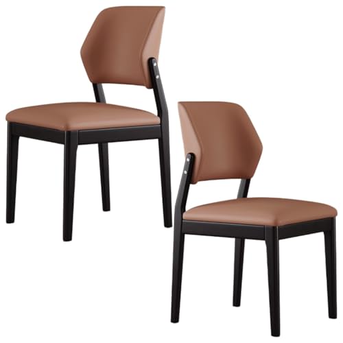 YVYKFZD Esszimmerstühle Set aus Holz, Esszimmerstuhl aus Leder, gepolsterte Küchenstuhl mit gebogener Rückenlehne, Küchenstühle ohne Armlehnen, for Schlafzimmerbüros(Dark Brown+Black,2PCS) von YVYKFZD