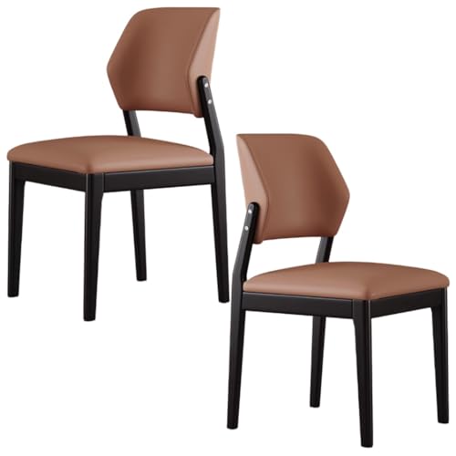 YVYKFZD Esszimmerstühle Set aus Holz, Esszimmerstuhl aus Leder, gepolsterte Küchenstuhl mit gebogener Rückenlehne, Küchenstühle ohne Armlehnen, for Schlafzimmerbüros(Dark Brown+Walnut,2PCS) von YVYKFZD