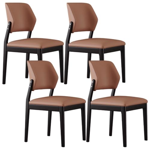 YVYKFZD Esszimmerstühle Set aus Holz, Esszimmerstuhl aus Leder, gepolsterte Küchenstuhl mit gebogener Rückenlehne, Küchenstühle ohne Armlehnen, for Schlafzimmerbüros(Dark Brown+Walnut,4PCS) von YVYKFZD
