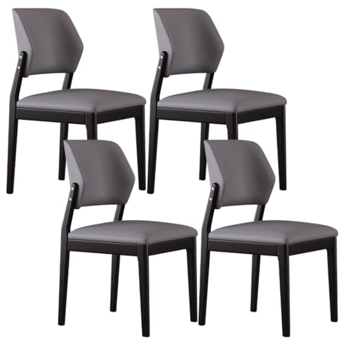 YVYKFZD Esszimmerstühle Set aus Holz, Esszimmerstuhl aus Leder, gepolsterte Küchenstuhl mit gebogener Rückenlehne, Küchenstühle ohne Armlehnen, for Schlafzimmerbüros(Dark Gray+Black,4PCS) von YVYKFZD