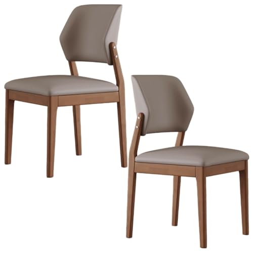 YVYKFZD Esszimmerstühle Set aus Holz, Esszimmerstuhl aus Leder, gepolsterte Küchenstuhl mit gebogener Rückenlehne, Küchenstühle ohne Armlehnen, for Schlafzimmerbüros(Khaki+Walnut,2PCS) von YVYKFZD