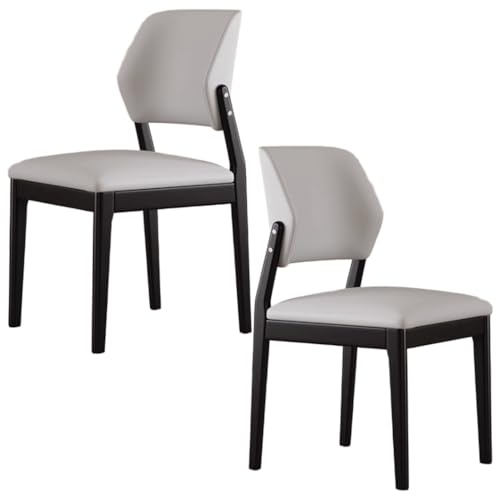 YVYKFZD Esszimmerstühle Set aus Holz, Esszimmerstuhl aus Leder, gepolsterte Küchenstuhl mit gebogener Rückenlehne, Küchenstühle ohne Armlehnen, for Schlafzimmerbüros(Light Gray+Black,2PCS) von YVYKFZD