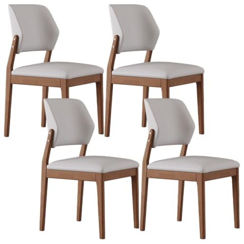 YVYKFZD Esszimmerstühle Set aus Holz, Esszimmerstuhl aus Leder, gepolsterte Küchenstuhl mit gebogener Rückenlehne, Küchenstühle ohne Armlehnen, for Schlafzimmerbüros(Light Gray+Walnut,4PCS) von YVYKFZD