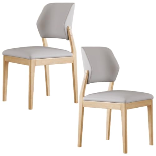 YVYKFZD Esszimmerstühle Set aus Holz, Esszimmerstuhl aus Leder, gepolsterte Küchenstuhl mit gebogener Rückenlehne, Küchenstühle ohne Armlehnen, for Schlafzimmerbüros(Light Gray+Wood,2PCS) von YVYKFZD