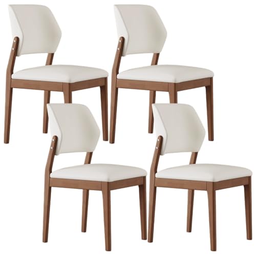 YVYKFZD Esszimmerstühle Set aus Holz, Esszimmerstuhl aus Leder, gepolsterte Küchenstuhl mit gebogener Rückenlehne, Küchenstühle ohne Armlehnen, for Schlafzimmerbüros(Off-White+Walnut,4PCS) von YVYKFZD