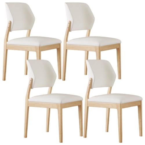 YVYKFZD Esszimmerstühle Set aus Holz, Esszimmerstuhl aus Leder, gepolsterte Küchenstuhl mit gebogener Rückenlehne, Küchenstühle ohne Armlehnen, for Schlafzimmerbüros(Off-White+Wood,4PCS) von YVYKFZD