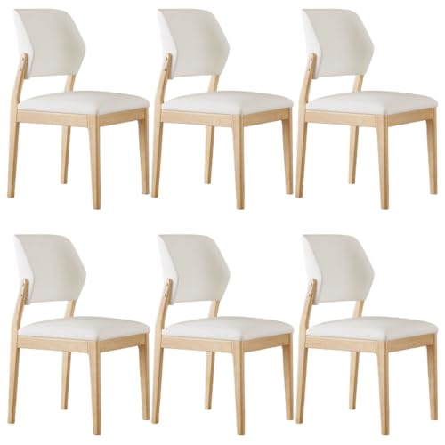 YVYKFZD Esszimmerstühle Set aus Holz, Esszimmerstuhl aus Leder, gepolsterte Küchenstuhl mit gebogener Rückenlehne, Küchenstühle ohne Armlehnen, for Schlafzimmerbüros(Off-White+Wood,6PCS) von YVYKFZD
