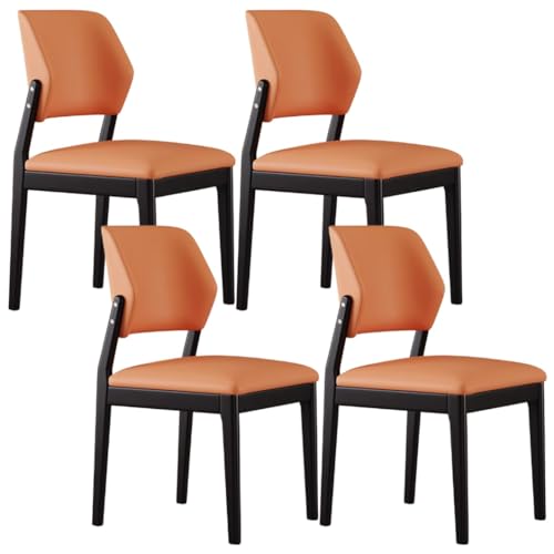 YVYKFZD Esszimmerstühle Set aus Holz, Esszimmerstuhl aus Leder, gepolsterte Küchenstuhl mit gebogener Rückenlehne, Küchenstühle ohne Armlehnen, for Schlafzimmerbüros(Orange+Black,4PCS) von YVYKFZD