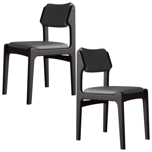 YVYKFZD Esszimmerstühle Set aus Holz, Esszimmerstuhl aus Leder mit Rückenlehne, gepolsterte Küchenstuhl, Küchenstühle ohne Armlehnen, für Schlafzimmer, Büros(Dark Gray+Black,2PCS) von YVYKFZD