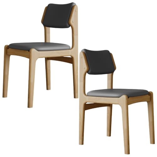 YVYKFZD Esszimmerstühle Set aus Holz, Esszimmerstuhl aus Leder mit Rückenlehne, gepolsterte Küchenstuhl, Küchenstühle ohne Armlehnen, für Schlafzimmer, Büros(Dark Gray+Wood,2PCS) von YVYKFZD