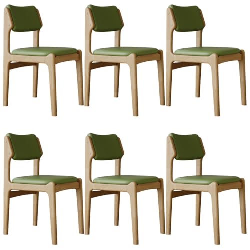 YVYKFZD Esszimmerstühle Set aus Holz, Esszimmerstuhl aus Leder mit Rückenlehne, gepolsterte Küchenstuhl, Küchenstühle ohne Armlehnen, für Schlafzimmer, Büros(Fruit Green+Wood,6PCS) von YVYKFZD