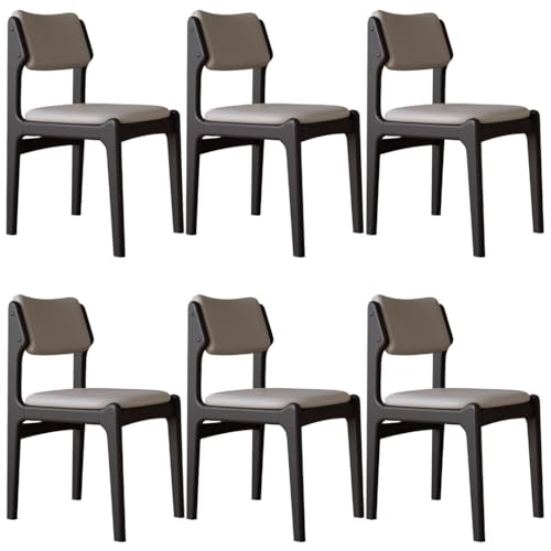 YVYKFZD Esszimmerstühle Set aus Holz, Esszimmerstuhl aus Leder mit Rückenlehne, gepolsterte Küchenstuhl, Küchenstühle ohne Armlehnen, für Schlafzimmer, Büros(Light Gray+Black,6PCS) von YVYKFZD