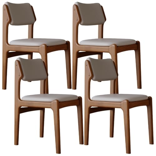 YVYKFZD Esszimmerstühle Set aus Holz, Esszimmerstuhl aus Leder mit Rückenlehne, gepolsterte Küchenstuhl, Küchenstühle ohne Armlehnen, für Schlafzimmer, Büros(Light Gray+Walnut,4PCS) von YVYKFZD