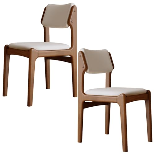 YVYKFZD Esszimmerstühle Set aus Holz, Esszimmerstuhl aus Leder mit Rückenlehne, gepolsterte Küchenstuhl, Küchenstühle ohne Armlehnen, für Schlafzimmer, Büros(Off-White+Walnut,2PCS) von YVYKFZD