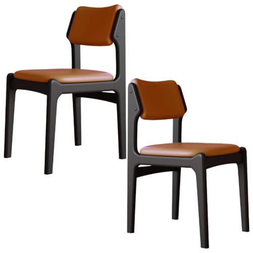 YVYKFZD Esszimmerstühle Set aus Holz, Esszimmerstuhl aus Leder mit Rückenlehne, gepolsterte Küchenstuhl, Küchenstühle ohne Armlehnen, für Schlafzimmer, Büros(Orange+Black,2PCS) von YVYKFZD