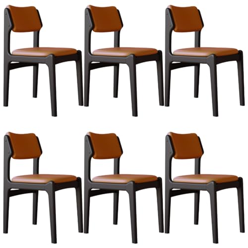 YVYKFZD Esszimmerstühle Set aus Holz, Esszimmerstuhl aus Leder mit Rückenlehne, gepolsterte Küchenstuhl, Küchenstühle ohne Armlehnen, für Schlafzimmer, Büros(Orange+Black,6PCS) von YVYKFZD