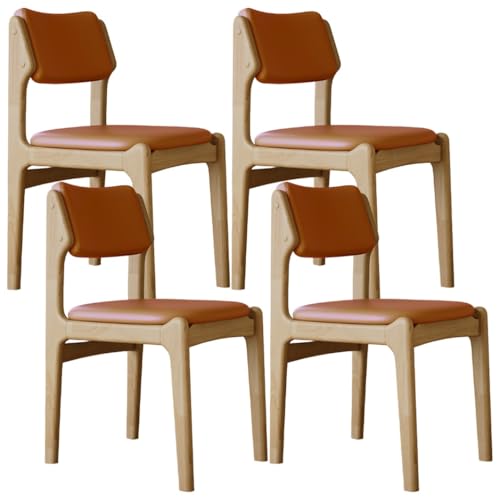 YVYKFZD Esszimmerstühle Set aus Holz, Esszimmerstuhl aus Leder mit Rückenlehne, gepolsterte Küchenstuhl, Küchenstühle ohne Armlehnen, für Schlafzimmer, Büros(Orange+Wood,4PCS) von YVYKFZD