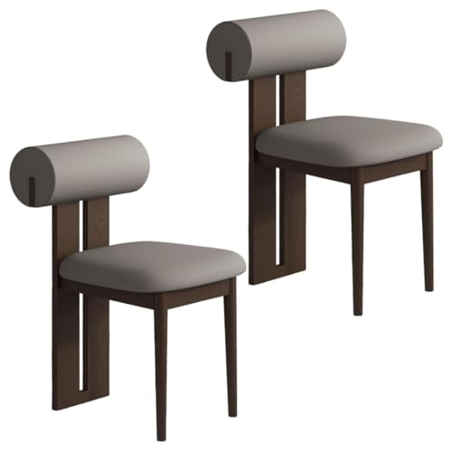 YVYKFZD Esszimmerstühle Set aus Holz, gepolsterte Esszimmerstuhl, Küchenstuhl ohne Armlehnen, einzigartiger Küchenstühle, für Büro, Schlafzimmer, Arbeitszimmer(Dark Gray+Walnut,2PCS) von YVYKFZD
