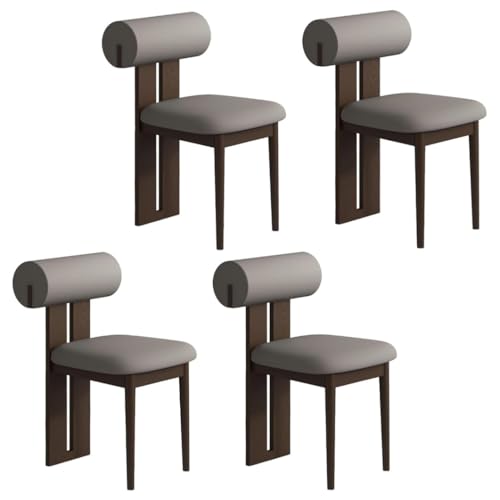 YVYKFZD Esszimmerstühle Set aus Holz, gepolsterte Esszimmerstuhl, Küchenstuhl ohne Armlehnen, einzigartiger Küchenstühle, für Büro, Schlafzimmer, Arbeitszimmer(Dark Gray+Walnut,4PCS) von YVYKFZD