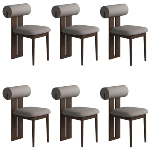 YVYKFZD Esszimmerstühle Set aus Holz, gepolsterte Esszimmerstuhl, Küchenstuhl ohne Armlehnen, einzigartiger Küchenstühle, für Büro, Schlafzimmer, Arbeitszimmer(Dark Gray+Walnut,6PCS) von YVYKFZD