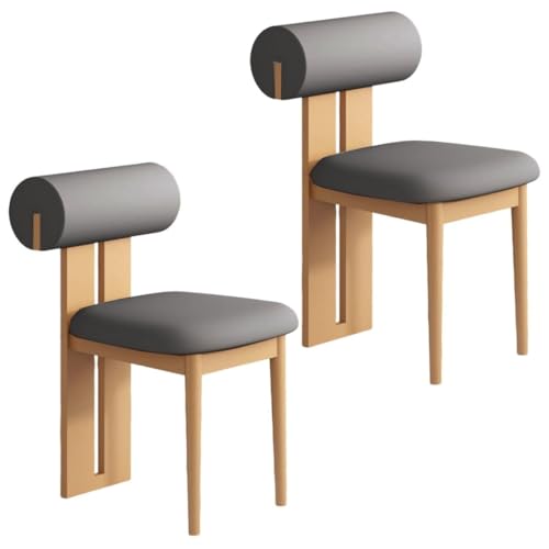 YVYKFZD Esszimmerstühle Set aus Holz, gepolsterte Esszimmerstuhl, Küchenstuhl ohne Armlehnen, einzigartiger Küchenstühle, für Büro, Schlafzimmer, Arbeitszimmer(Dark Gray+Wood,2PCS) von YVYKFZD