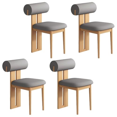 YVYKFZD Esszimmerstühle Set aus Holz, gepolsterte Esszimmerstuhl, Küchenstuhl ohne Armlehnen, einzigartiger Küchenstühle, für Büro, Schlafzimmer, Arbeitszimmer(Dark Gray+Wood,4PCS) von YVYKFZD