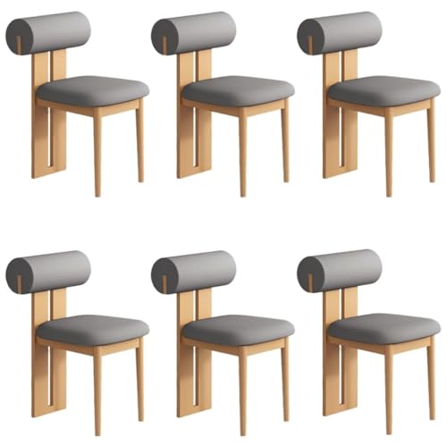 YVYKFZD Esszimmerstühle Set aus Holz, gepolsterte Esszimmerstuhl, Küchenstuhl ohne Armlehnen, einzigartiger Küchenstühle, für Büro, Schlafzimmer, Arbeitszimmer(Dark Gray+Wood,6PCS) von YVYKFZD