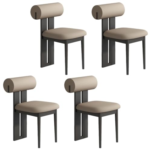 YVYKFZD Esszimmerstühle Set aus Holz, gepolsterte Esszimmerstuhl, Küchenstuhl ohne Armlehnen, einzigartiger Küchenstühle, für Büro, Schlafzimmer, Arbeitszimmer(Dark Khaki+Black,4PCS) von YVYKFZD