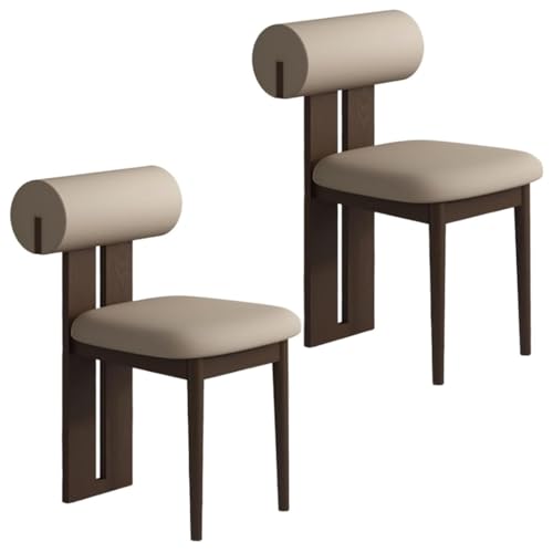 YVYKFZD Esszimmerstühle Set aus Holz, gepolsterte Esszimmerstuhl, Küchenstuhl ohne Armlehnen, einzigartiger Küchenstühle, für Büro, Schlafzimmer, Arbeitszimmer(Dark Khaki+Walnut,2PCS) von YVYKFZD