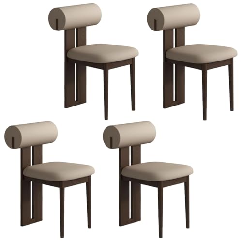 YVYKFZD Esszimmerstühle Set aus Holz, gepolsterte Esszimmerstuhl, Küchenstuhl ohne Armlehnen, einzigartiger Küchenstühle, für Büro, Schlafzimmer, Arbeitszimmer(Dark Khaki+Walnut,4PCS) von YVYKFZD