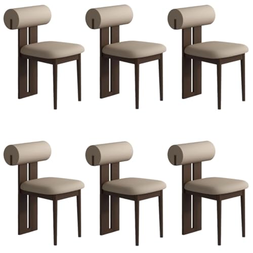YVYKFZD Esszimmerstühle Set aus Holz, gepolsterte Esszimmerstuhl, Küchenstuhl ohne Armlehnen, einzigartiger Küchenstühle, für Büro, Schlafzimmer, Arbeitszimmer(Dark Khaki+Walnut,6PCS) von YVYKFZD