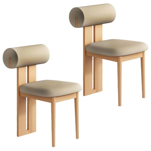 YVYKFZD Esszimmerstühle Set aus Holz, gepolsterte Esszimmerstuhl, Küchenstuhl ohne Armlehnen, einzigartiger Küchenstühle, für Büro, Schlafzimmer, Arbeitszimmer(Dark Khaki+Wood,2PCS) von YVYKFZD