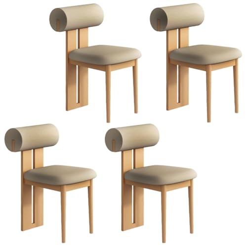 YVYKFZD Esszimmerstühle Set aus Holz, gepolsterte Esszimmerstuhl, Küchenstuhl ohne Armlehnen, einzigartiger Küchenstühle, für Büro, Schlafzimmer, Arbeitszimmer(Dark Khaki+Wood,4PCS) von YVYKFZD