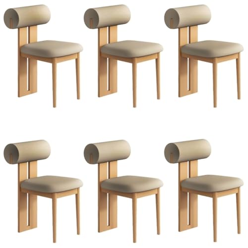 YVYKFZD Esszimmerstühle Set aus Holz, gepolsterte Esszimmerstuhl, Küchenstuhl ohne Armlehnen, einzigartiger Küchenstühle, für Büro, Schlafzimmer, Arbeitszimmer(Dark Khaki+Wood,6PCS) von YVYKFZD