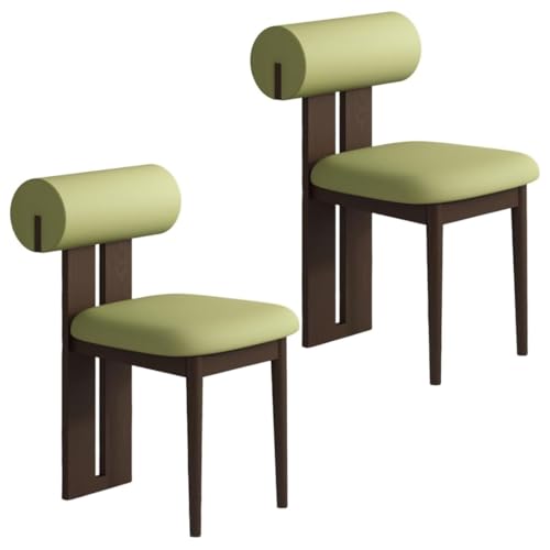 YVYKFZD Esszimmerstühle Set aus Holz, gepolsterte Esszimmerstuhl, Küchenstuhl ohne Armlehnen, einzigartiger Küchenstühle, für Büro, Schlafzimmer, Arbeitszimmer(Green+Walnut,2PCS) von YVYKFZD