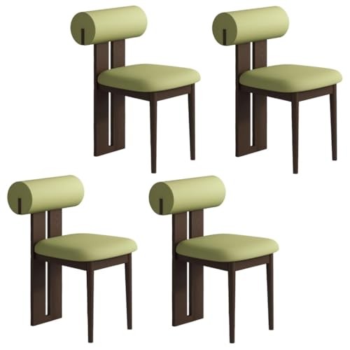 YVYKFZD Esszimmerstühle Set aus Holz, gepolsterte Esszimmerstuhl, Küchenstuhl ohne Armlehnen, einzigartiger Küchenstühle, für Büro, Schlafzimmer, Arbeitszimmer(Green+Walnut,4PCS) von YVYKFZD