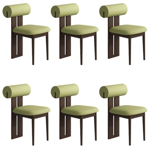 YVYKFZD Esszimmerstühle Set aus Holz, gepolsterte Esszimmerstuhl, Küchenstuhl ohne Armlehnen, einzigartiger Küchenstühle, für Büro, Schlafzimmer, Arbeitszimmer(Green+Walnut,6PCS) von YVYKFZD