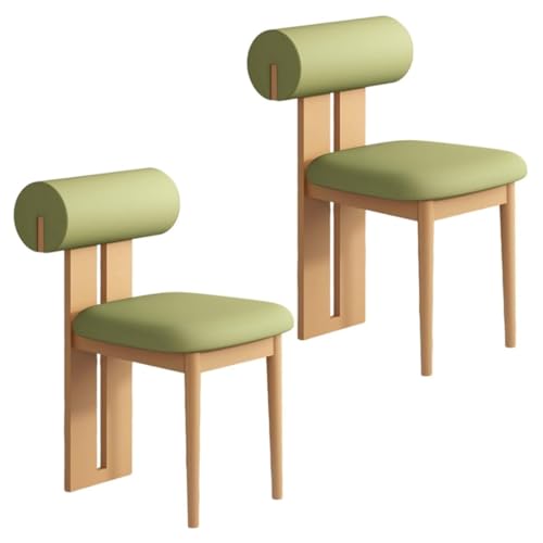 YVYKFZD Esszimmerstühle Set aus Holz, gepolsterte Esszimmerstuhl, Küchenstuhl ohne Armlehnen, einzigartiger Küchenstühle, für Büro, Schlafzimmer, Arbeitszimmer(Green+Wood,2PCS) von YVYKFZD