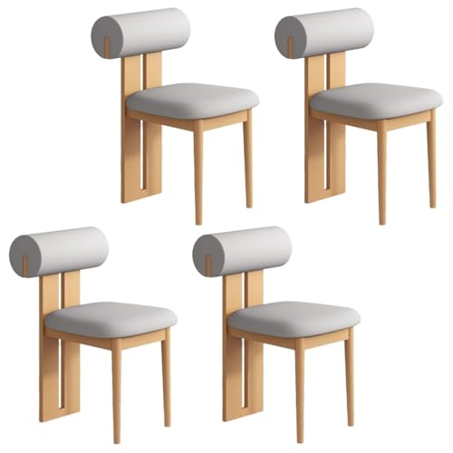 YVYKFZD Esszimmerstühle Set aus Holz, gepolsterte Esszimmerstuhl, Küchenstuhl ohne Armlehnen, einzigartiger Küchenstühle, für Büro, Schlafzimmer, Arbeitszimmer(Light Gray+Wood,4PCS) von YVYKFZD