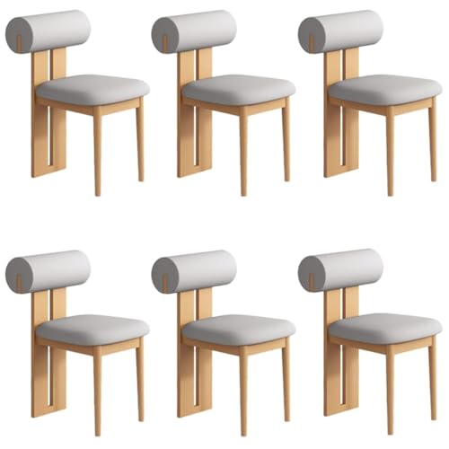 YVYKFZD Esszimmerstühle Set aus Holz, gepolsterte Esszimmerstuhl, Küchenstuhl ohne Armlehnen, einzigartiger Küchenstühle, für Büro, Schlafzimmer, Arbeitszimmer(Light Gray+Wood,6PCS) von YVYKFZD