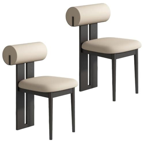 YVYKFZD Esszimmerstühle Set aus Holz, gepolsterte Esszimmerstuhl, Küchenstuhl ohne Armlehnen, einzigartiger Küchenstühle, für Büro, Schlafzimmer, Arbeitszimmer(Light Khaki+Black,2PCS) von YVYKFZD