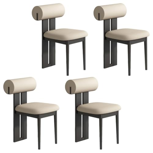 YVYKFZD Esszimmerstühle Set aus Holz, gepolsterte Esszimmerstuhl, Küchenstuhl ohne Armlehnen, einzigartiger Küchenstühle, für Büro, Schlafzimmer, Arbeitszimmer(Light Khaki+Black,4PCS) von YVYKFZD