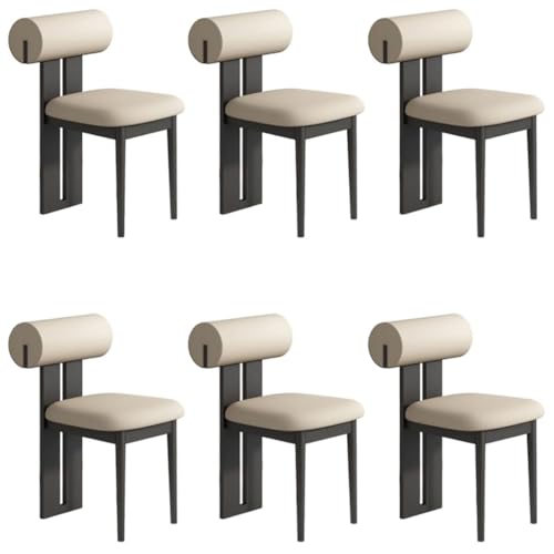 YVYKFZD Esszimmerstühle Set aus Holz, gepolsterte Esszimmerstuhl, Küchenstuhl ohne Armlehnen, einzigartiger Küchenstühle, für Büro, Schlafzimmer, Arbeitszimmer(Light Khaki+Black,6PCS) von YVYKFZD