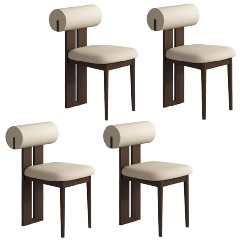 YVYKFZD Esszimmerstühle Set aus Holz, gepolsterte Esszimmerstuhl, Küchenstuhl ohne Armlehnen, einzigartiger Küchenstühle, für Büro, Schlafzimmer, Arbeitszimmer(Light Khaki+Walnut,4PCS) von YVYKFZD